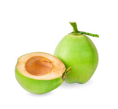 su damlası yeşil hindistan cevizi beyaz arkaplanda izole