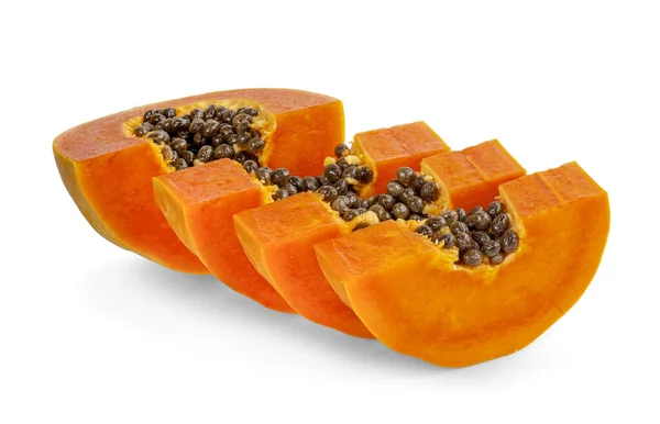 Scheibe Reife Papaya Isoliert Auf Weißem Hintergrund — Stockfoto
