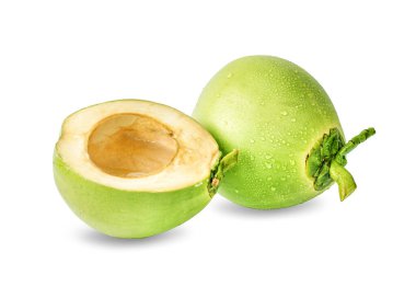 su damlası yeşil hindistan cevizi beyaz arkaplanda izole