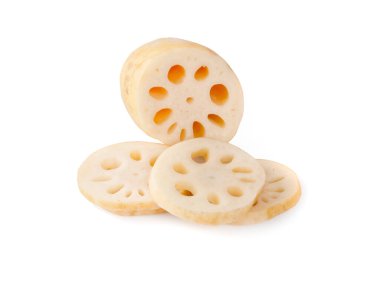 Beyaz arkaplanda nilüfer kökü izole edildi