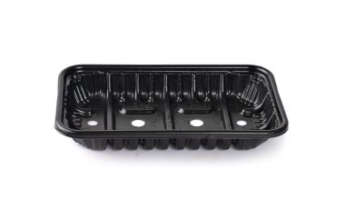 Beyaz arka planda plastik konteynır. Kesme Yolu.