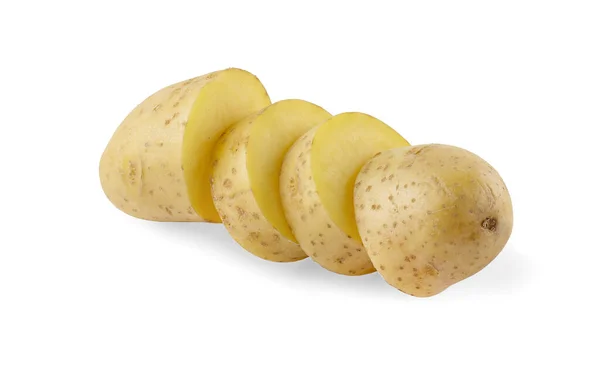 Batatas Cruas Cortadas Meio Isoladas Sobre Fundo Branco — Fotografia de Stock