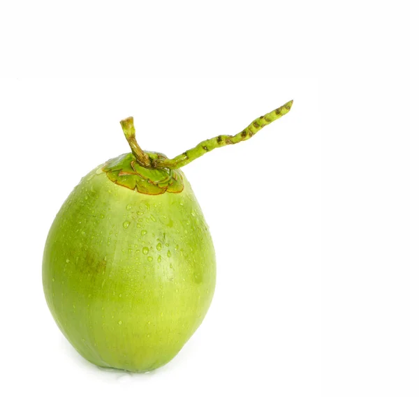 Goutte Eau Noix Coco Verte Isolée Sur Fond Blanc — Photo