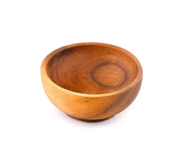 Boş ahşap kase beyaz arkaplanda izole