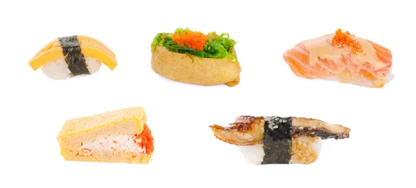 Set Van Nigiri Sushi Geïsoleerd Witte Achtergrond — Stockfoto