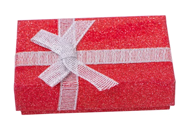 Red Gift Box White Ribbon Isolated White Background — Stock Photo, Image