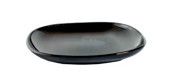 Empty Black Plate Isolated White Background — Stock Photo, Image