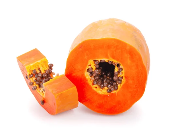 Fruits Papaye Mûrs Entiers Demi Avec Des Graines Isolées Sur — Photo