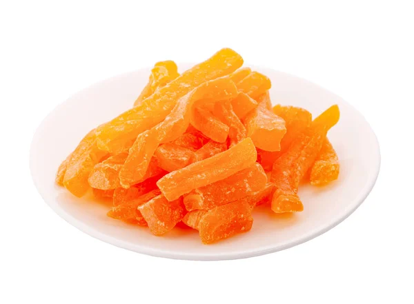 Getrocknete Papaya Sticks Auf Weißem Hintergrund — Stockfoto
