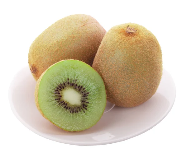 Kiwi Fruit Plakjes Geïsoleerd Een Witte Achtergrond — Stockfoto