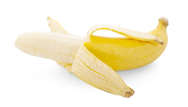 Halbgeschälte Banane Offene Banane Isoliert Auf Weißem Hintergrund — Stockfoto