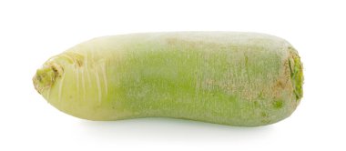 Beyaz arkaplanda tek bir yeşil turp