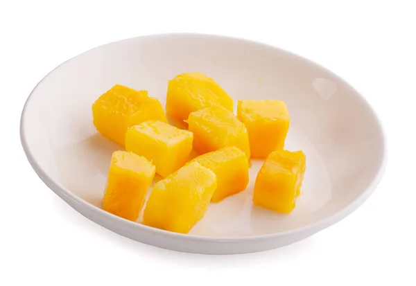 Mango Cube Slices Isolated White Background — Stock Photo, Image