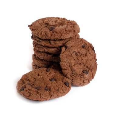 Beyaz arkaplanda izole edilmiş çikolatalı kurabiye