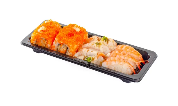 Japanse Sushi Met Rijst Vis Room Vlees Met Verschillende Vullingen — Stockfoto