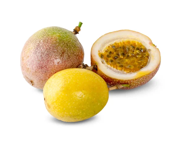 Passion Fruit Isolated Whole Passionfruit Half Maracuya Isolated White Background — Stock Photo, Image