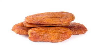 Kurutulmuş muz, kurutulmuş meyve, beyaz arka planda kurutulmuş tatlı.