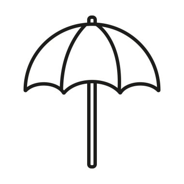 Minimalist siyah-beyaz çizgili bir plaj şemsiyesi yuvarlak bir gölgelik ve düz bir direk.