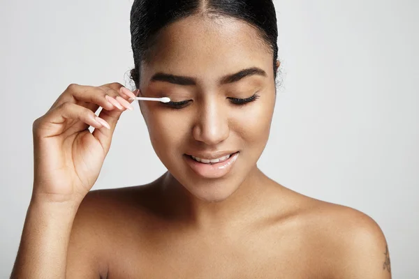 Woman with cotton swab stick — Stock Photo, Image