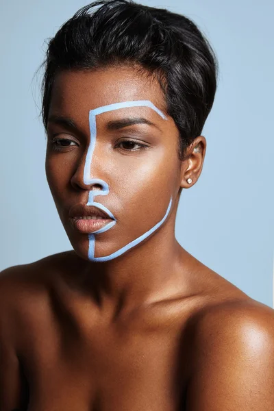 Woman with blue line on face — Stock Photo, Image