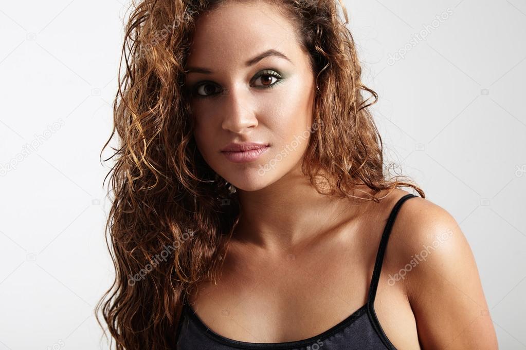 woman with wet curly hair 
