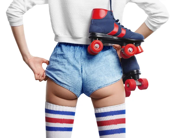 Vrouw met rolschaatsen — Stockfoto