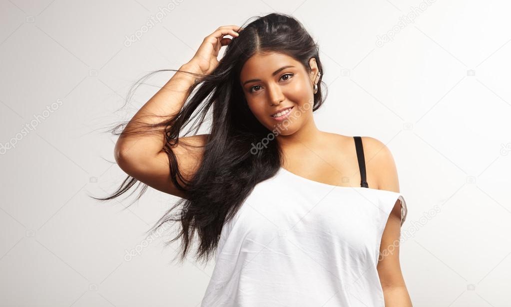 Model with blowing hair