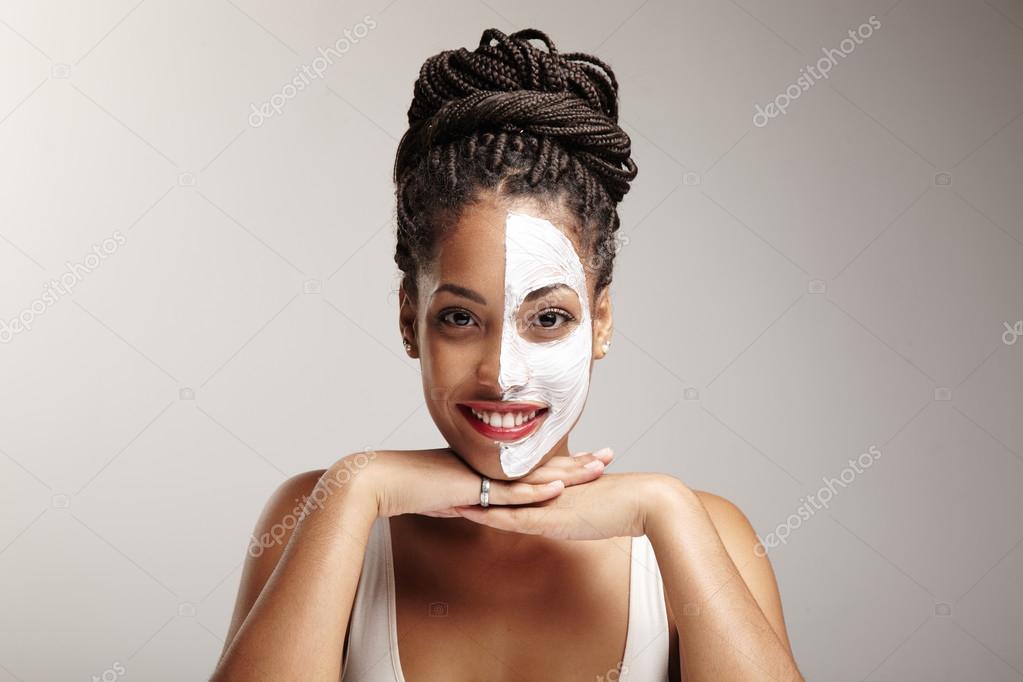 Woman with half of face mask — Stock Photo © kazzakova 58938429