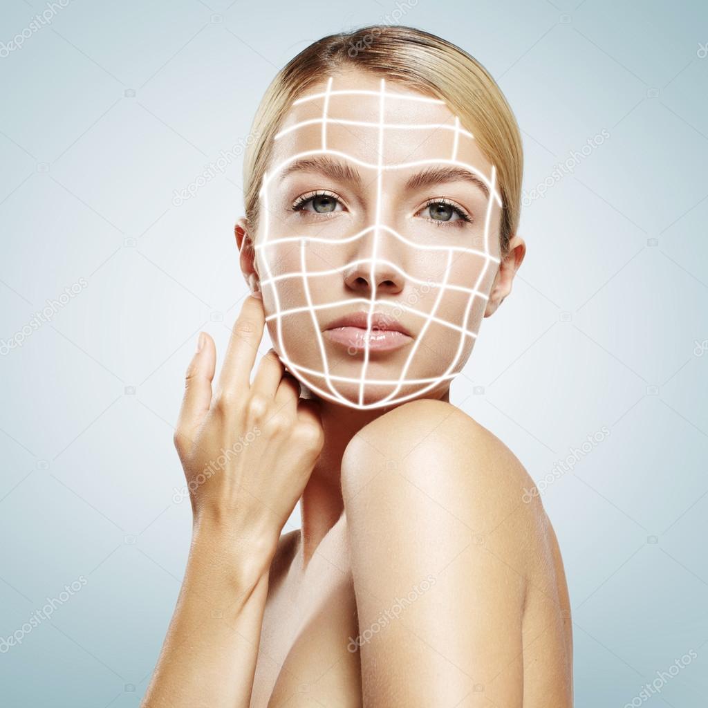 Woman with 3D lines on face