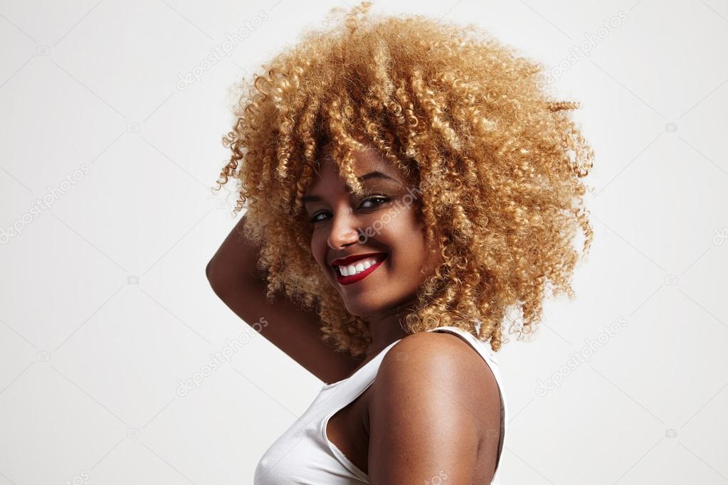 afro woman with red lips