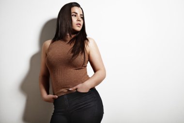 plus size woman with straight hair