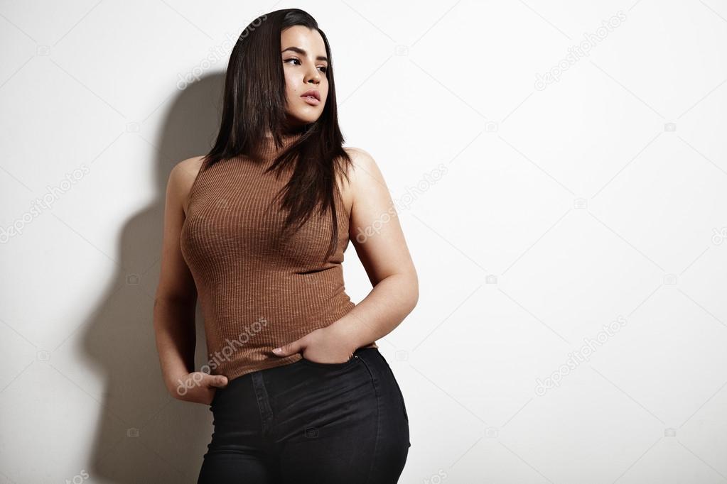 plus size woman with straight hair