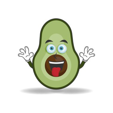 Avokado maskot karakteri, gülen yüz ve yapışkan dilli. vektör illüstrasyonu