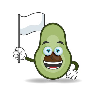 Beyaz bayrak tutan Avokado maskotu karakteri. vektör illüstrasyonu