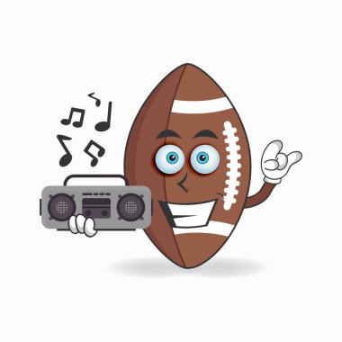 Amerikan futbolu maskotu karakteri radyoyu tutuyor. vektör illüstrasyonu