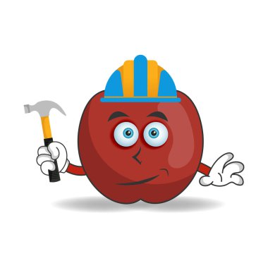 Apple maskotunun karakteri inşaatçı olur. vektör illüstrasyonu