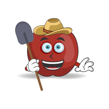 Apple maskotu karakteri çiftçi oluyor. vektör illüstrasyonu