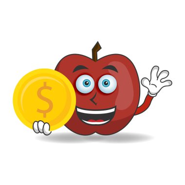 Elma maskotu karakteri bozuk para tutuyor. vektör illüstrasyonu