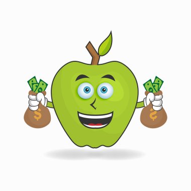 Elma maskotu karakteri para tutuyor.
