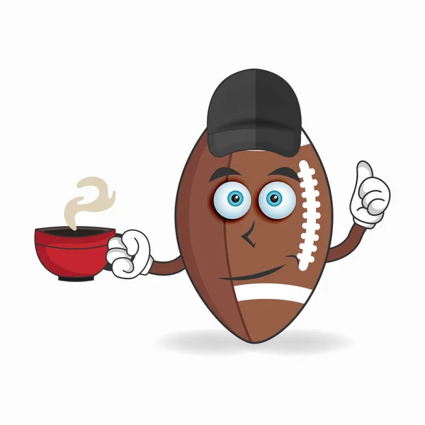 American Football Maskottchen Mit Einer Heißen Tasse Kaffee Vektorillustration — Stockvektor