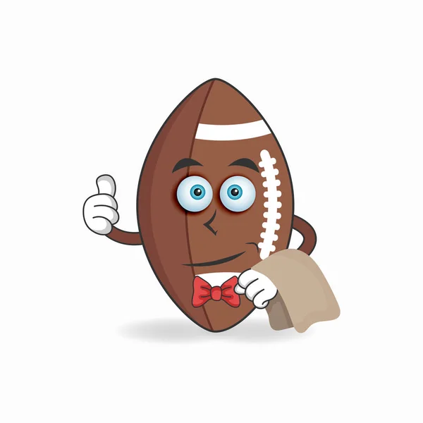アメリカンフットボールのマスコットキャラクターはウェイターになる ベクターイラスト — ストックベクタ