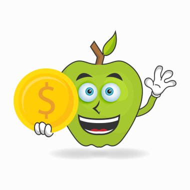 Elma maskotu karakteri bozuk para tutuyor.