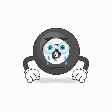 Üzgün bir ifadeyle bilardo topu maskotu karakteri.