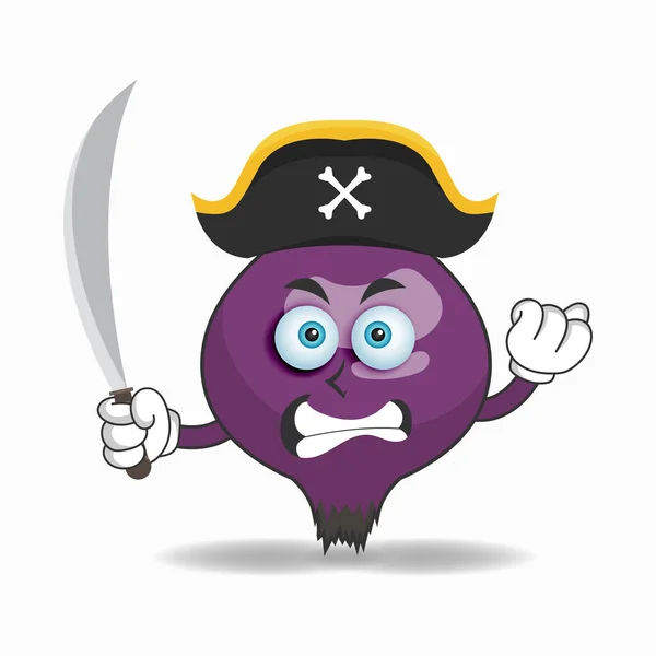 紫玉ねぎのマスコットキャラクターが海賊になる — ストックベクタ