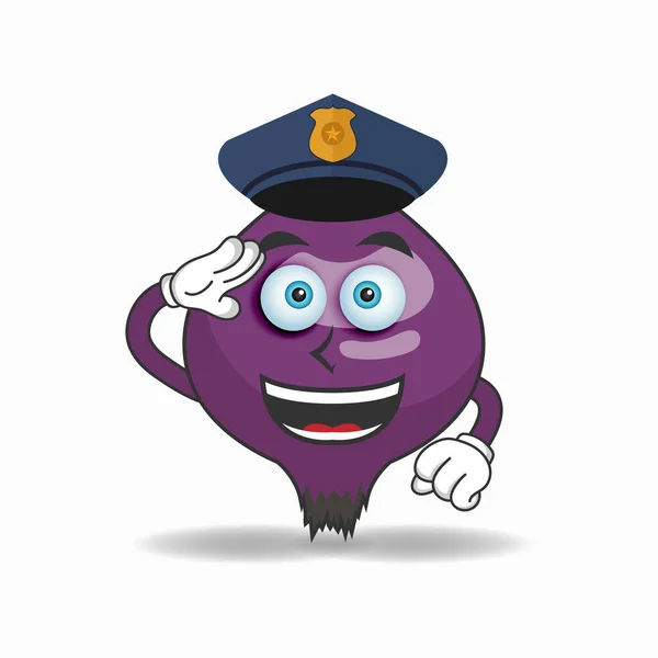 Purple Onion Mascot Character Becomes Policeman — Stock Vector