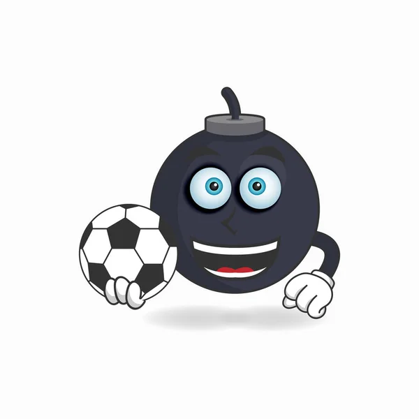 Boom Maskotu Karakteri Futbol Oyuncusu Oluyor — Stok Vektör