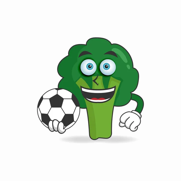 Brokoli Maskotu Karakteri Futbol Oyuncusu Oluyor — Stok Vektör