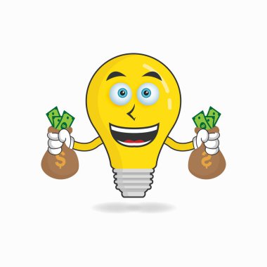 Maskot karakterin elinde para var..