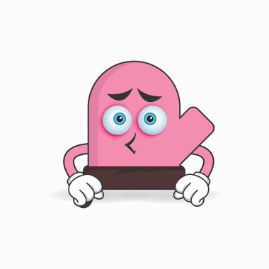 Eldiven maskot karakteri hüzünlü bir ifade ile.