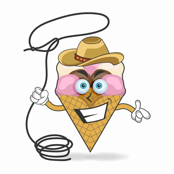 Ice Cream Mascot Character Becomes Cowboy — Stock Vector